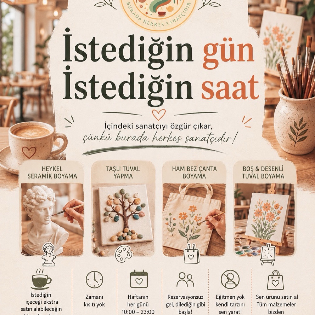 İstediğin Gün & İstediğin Saat Cafede heykel & seramik boyama